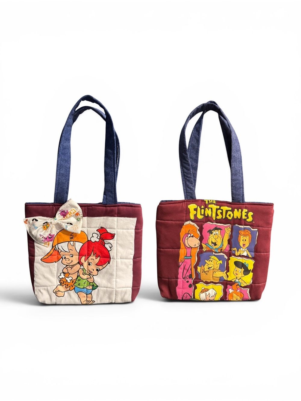 Handmade The Flintstones Pebbles & BamBam Burgundy Cartoon Tote Bag - Women